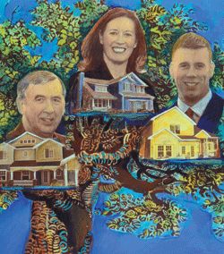 Siblings Mike Bosgraaf (right) and Amy (Basgraaf) Alderink bought the family home building business from their father Ted (far left).