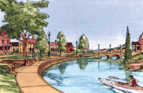 A series of canals and lakes will weave through the town center and four neighborhoods of Missouri's New Town at St. Charles.