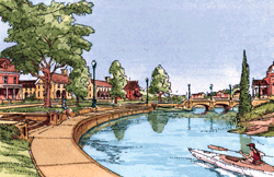 A series of canals and lakes will weave through the town center and four neighborhoods of Missouri's New Town at St. Charles.