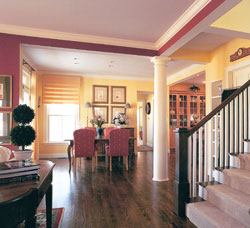 Nine-foot ceilings on the main level make a house feel larger, even when the lot size requires shrinking the footprint. Varied ceiling heights add to the sense of openness.