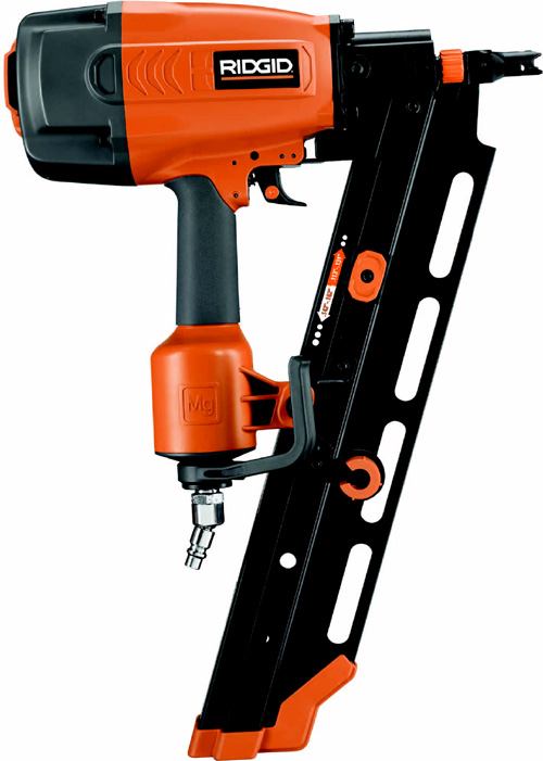 Power PlayTHE MANUFACTURER CONTINUES ITS ENTRÉE INTO THE PNEUMATIC-TOOL CATEGORY with a new line of seven pneumatic fasteners that includes finish, framing, and roofing products. All tools feature lightweight magnesium housings; tool-free, depth-of-drive adjustment for accurate depth control; a self-cleaning air filter; and “swivel quick-connect” to lessen hose tangles; and many other features. Shown is the 3 ½-inch, round-head framing nailer. Cost: $300 to $325. Ridgid. 800-474-3443. www.ridgid.com. Circle no. 101.