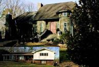 TRANSFORMATION: By all outward appearances, the Harper family's home (left) was fine. But inside, the septic tank backed up into the basement during every hard rain. The damage was so pervasive, renovation was out of the question. Volunteers from Beazer Homes and its trade partners replaced it with this stunning custom home (above)—in four days and four hours.