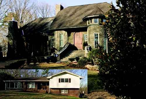 TRANSFORMATION: By all outward appearances, the Harper family's home (left) was fine. But inside, the septic tank backed up into the basement during every hard rain. The damage was so pervasive, renovation was out of the question. Volunteers from Beazer Homes and its trade partners replaced it with this stunning custom home (above)—in four days and four hours.