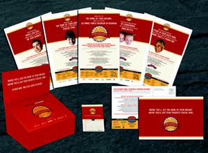 COME TOGETHER: Motivated by radio and newspaper ads (the latter fanned along the back of the photo), people interested in Reunion's giveaways—if not a home in the community—simply had to fill out a card and drop it in a box at the sales center to enter the weekly and grand-prize drawings.