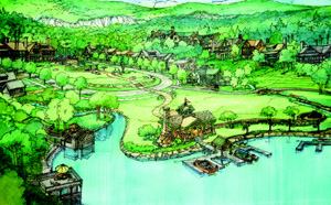BIRD'S EYE: Reservation holders at Firefly Cove had their pick of lots, condos, and village homes within the resort community's first phase. Renderings and helicopter rides enabled them to envision the finished plan.