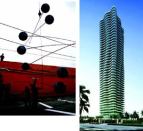 SCULPTED EFFORT: Both the 20-foot-tall mobile and the sculpted shape of the Regalia condo tower evoke the free-flowing style of the building (right), in which buyers will enjoy 2,000-square-feet of terrace space and panoramic views.