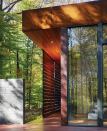 Red Balau boards screen the master suite of this semi-rural home without isolating it from its site. The resulting sheltered deck terminates in an outdoor shower.