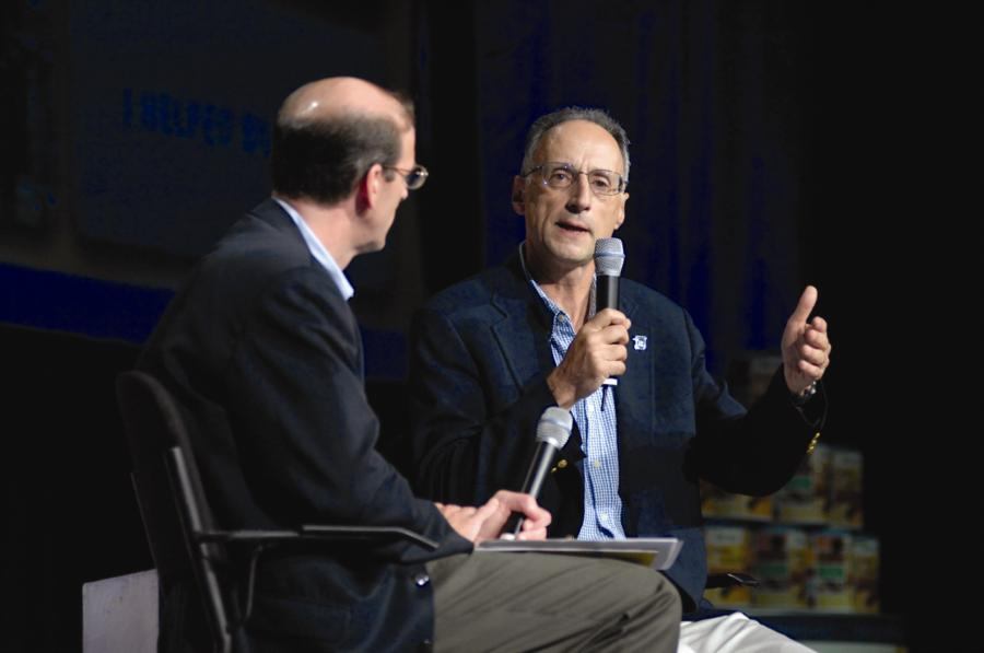 CHARLOTTE, NORTH CAROLINA, USA (08/04/06) -- HFHI CEO Jonathan Reckford and IBOD Chair Nic Retsinas have a conversation on stage about housing issues and related to the report titled "The State of Nation's Housing 2006" which was produced Joint Center for Housing Studies of Harvard University. (National Leadership Conference 2006, 30th Anniversary) (Plenary Session) Â©Habitat for Humanity/Steffan Hacker