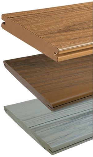 Several companies have introduced cellular PVC decking. Shown here are TimberTech's XLM (top) and Fiber Composites' Sanctuary boards (center and bottom).