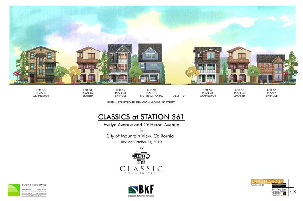 Times Are A Changin.  What you won’t see at Station 361, a new neighborhood by Classic Communities in Mountain View, Calif., is the kind of stuff the builder was building just a few years ago.  Its latest venture will offer a mix of housing types designed by Dahlin Group, including townhomes and smaller, single-family homes on smaller lots with open floor plans, less facade ornamentation, and greater energy efficiency.