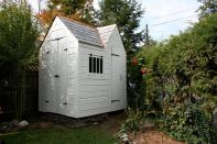 Amy Frick, a student enrolled in the preservation training program at Thaddeus Stevens Technical College, built this shed/playhouse almost entirely with reclaimed materials, including 250-year-old siding salvaged from an old home in Gettysburg, Pa.