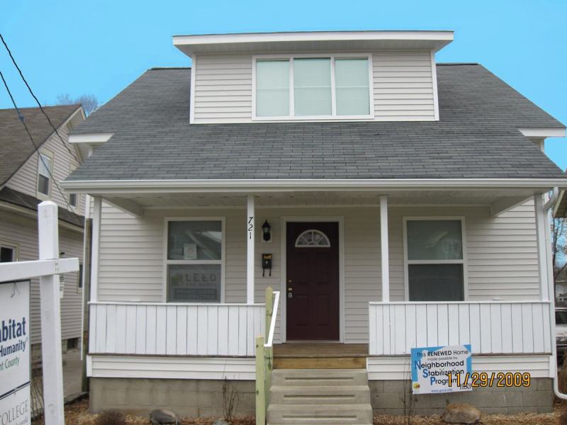 Kent County Habitat for Humanity's LEED-certified gut rehabs include this home in Grand Rapids completed last fall in partnership with Aquinas College and funded by Neighborhood Stabilization Program stimulus dollars. The project provided a new home for a Sudanese refugee couple about to have their first child.