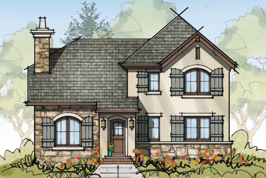 The cross-gable roof on this European-styled home by Knudson Gloss Architects ensures that it can always be outfitted with solar roof panels, regardless of its site orientation.