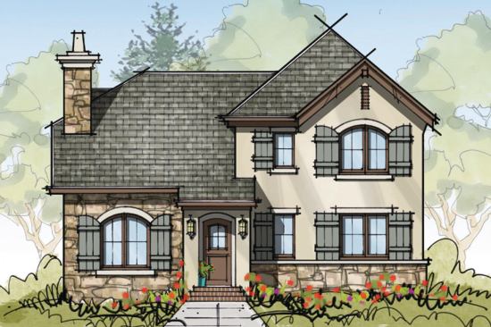 The cross-gable roof on this European-styled home by Knudson Gloss Architects ensures that it can always be outfitted with solar roof panels, regardless of its site orientation.