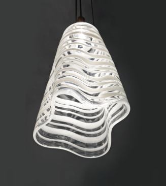 The FOSS pendant light, by FINNE Architects, is made of handblown glass. It gets its name from the Norwegian word for "waterfall."