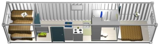 CLOSE QUARTERS. New Mexico-based Abrazo Homes operates a separate division, PFNC, that converts corrugated shipping containers into attached and detached housing units that the company is selling in Mexico. Its latest model, for the Tijuana market, is 480 square feet, priced at $15.000.