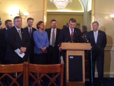 Senator Michael Bennet (D-Colorado) announced the SAVE Act on Oct. 19, in Washington, D.C. Senator Johnny Isakson (R-Georgia), co-sponsor of the bill, is to his left.