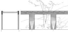 Section drawings of the walkway joining the main house and the two guest pavilions.