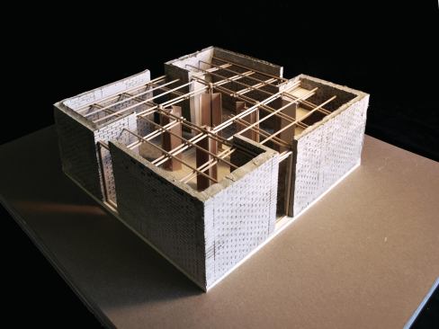 Low-Cost Maze The prototype’s interior is a series of L-shaped earthen-block walls.