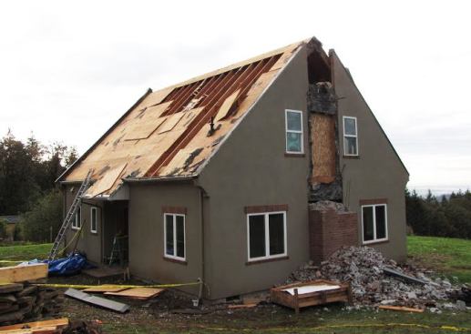 Seventy percent of the construction waste from the outdated and drafty English-style cottage was diverted from landfills.