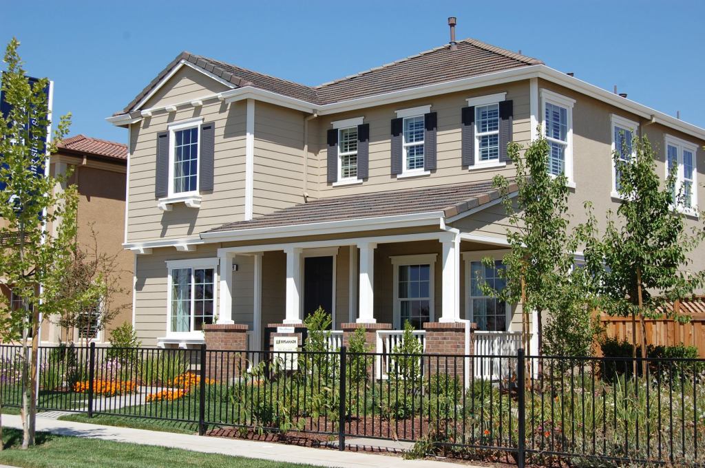 Shea Homes' Esplanade model at Mountain House (above) includes an alley-loaded garage. The house plans range from 2,500 to 2,800 square feet and start in the low $300s. The best-selling model in this community is Meritage's Americana (below), which starts at 1,870 square feet and is available for less than $300,000.