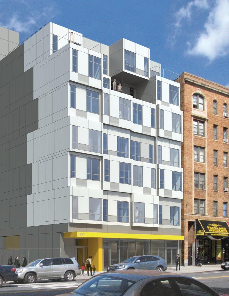 Factory-built modules will form both the structure and the individual units at this prefab multifamily building designed by Peter Gluck and Partners.