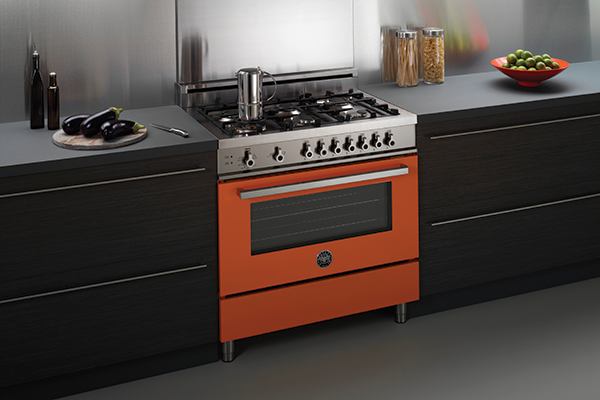 Arancio brings a pop of color to the kitchen.