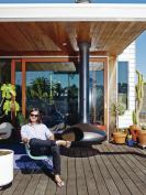 Craig Steely on the terrace of the living space that he designed for himself and his family in San Francisco.