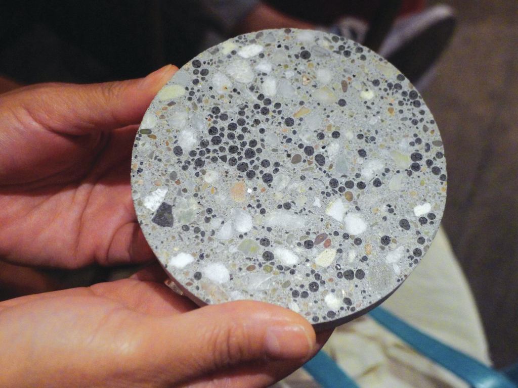 This disk shows a composite material in which a chemical reaction helped to “heal” small fissures.