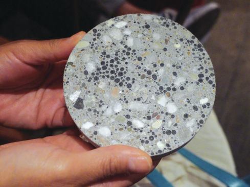 This disk shows a composite material in which a chemical reaction helped to “heal” small fissures.