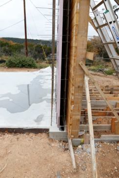 Cross-section of a wall with foam.