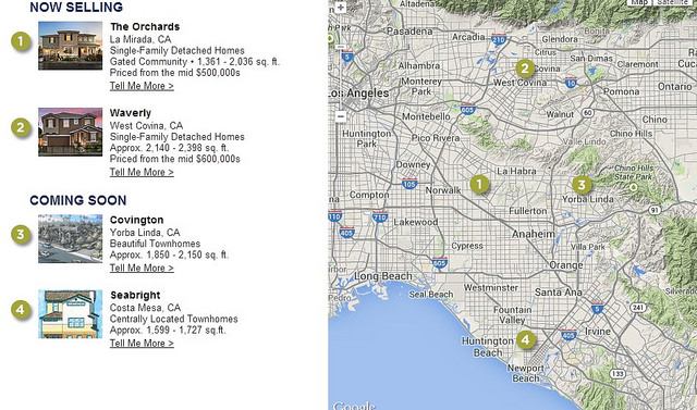 Brandywine Homes' Orange County, Calif., coverage area.