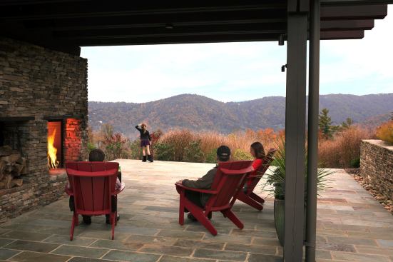 Our jury rave that this mountain retret "is the kind of space that is particularly appealing to people coming from warm climates, the notion of being able to sit outside in the breeze, with the warmth of the fireplace. Craftaman ship on the stone work is really nice. The view is beautiful--hard to beat."