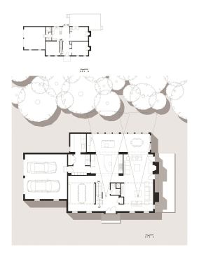 The before and after plans show how a 10 x 40 addition on the back of the house drove the remodel and opens up the traditional center-hall plan.
