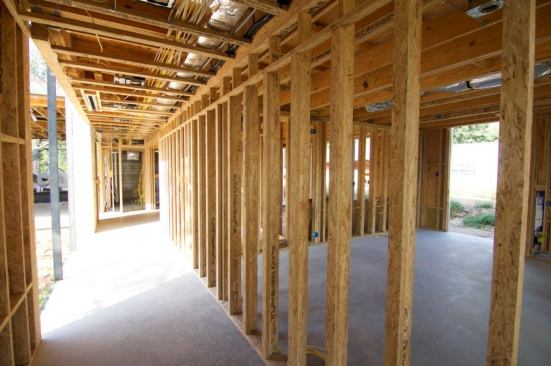 Hallway to Master with some raking light need to be straight & flat. LSL studs get me there.