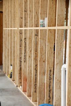 We framed the whole house with LSL Timberstrand studs. These man-made 2×6's are perfect straight and will give use near-flawless smooth drywall.