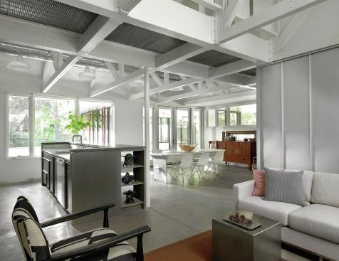 The visual interest of the structure comes from revealing rather than concealing the building's construction. 