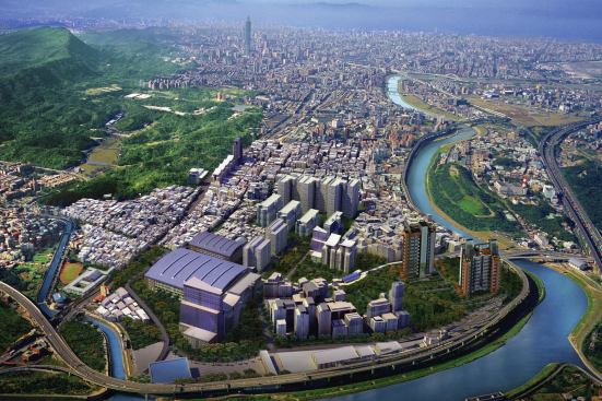 A rendering of the emerging Nankang district shows the two towers in the lower right-hand corner.