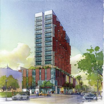 The mixed-use project combines
retail space at ground level with 250 affordable rental units.