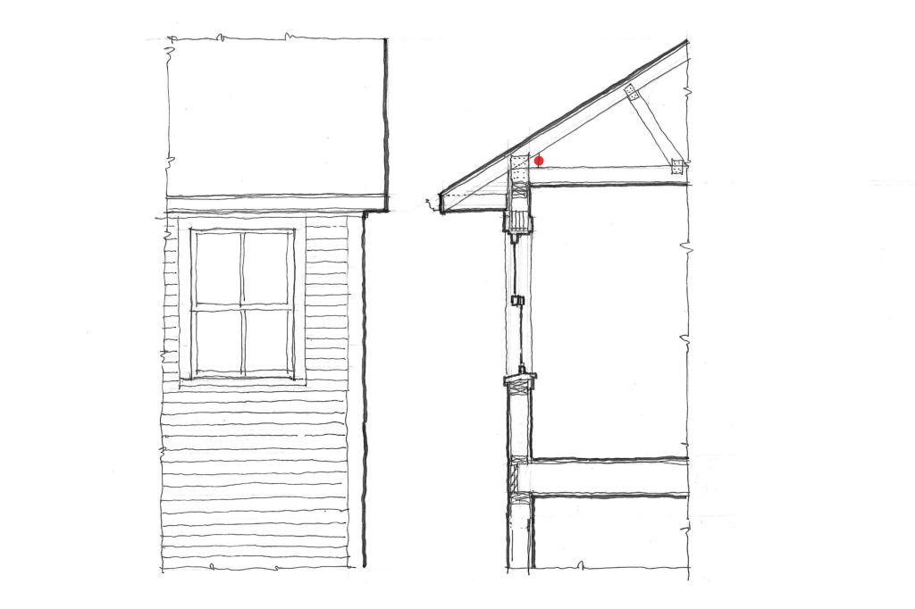 In this conventionally trussed roof with normal eave depth, the soffit returns too close to the window head. Depending on the eave depth, there may be no room for a frieze board. On classical style homes, the result can feel thin and cheap.