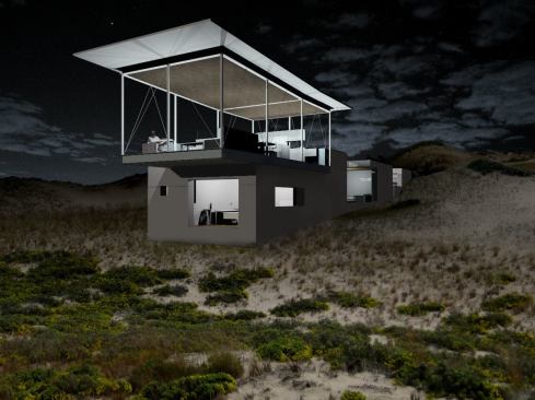 The roof is a wafer-thin, winglike assembly.
