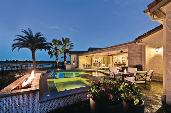 A hot tub and pool provide yet another place for fun and relaxation. But here’s the feature that everyone will be talking about: a swim-up bar (it’s on the far left edge of the swimming pool).