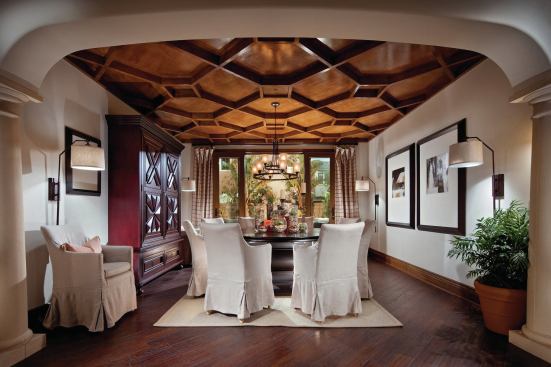 Grand, Single Family Detached Home - Over 4,000 square feet. Builder: Pardee Homes. Architect: Bassenian/Lagoni Architects.

This solid maple honeycomb ceiling was hand-built in sections, and then stained with a walnut finish to match the home's trim.