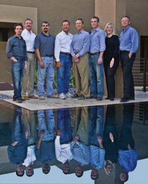 THE BUILDER: Blue Heron Properties was established in 2004 with the 
mission of setting a higher bar for modern luxury housing in Las Vegas. 
The team includes, l to r, Tommy Isola, principal; John Moran, vice 
president of finance; Doug Castillo, assistant project manager; Kris 
Oesterling, project manager; Steve Jones and Tyler Jones, principals 
(and father and son); Karen Brill, vice president of purchasing, and 
Michael Murphy, principal.