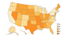 This map assigns a grade to each state for its level of disaster preparedeness.