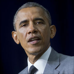U.S President Barack Obama speaks before signing an Executive Order titled "Fair Pay and Safe Workplace" in the South Court Auditorium of the Eisenhower Executive Office Building next to the White House in Washington, D.C., U.S., on Thursday, July 31, 2014. The Executive Order requires prospective federal contractors to disclose labor law violations and give federal agencies more guidance on how to consider labor violations when awarding federal contracts. Photographer: Andrew Harrer/Bloomberg *** Local Caption *** Barack Obama
