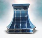 This RangeCraft Hood in Electric Blue Mirror Finish is also available in Wood Tones, Champagne, Coffee, Sky Blue, Wine Red and Bronze.