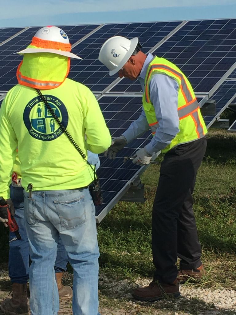 Syd Kitson helps during the installation of the solar panels that will be part of making Babcock Ranch the most sustainable city in the country.