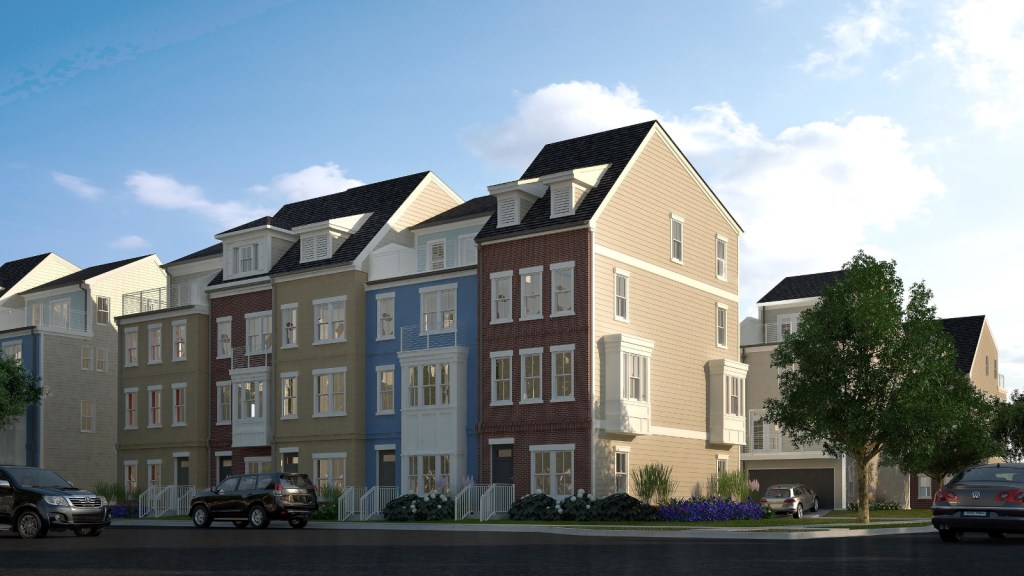 A rendering of the new townhomes available at Glenmont MetroCentre, near Glenmont Metro Station.