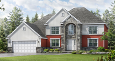 One of the four exterior styles offered for the five-level split Meridian floor plan from Wayne Homes.